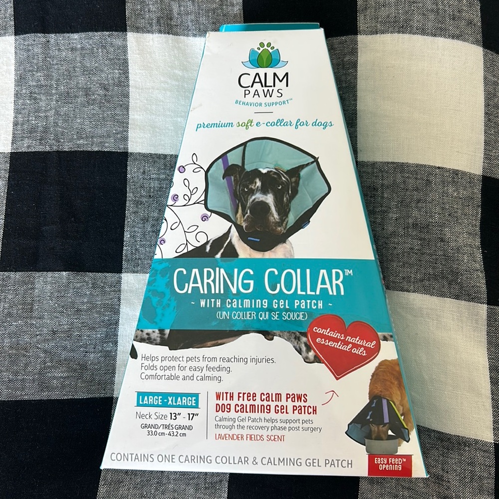 NEW IN BOX! Calm Paws Caring Collar. Sz large/XL. For dog recovery